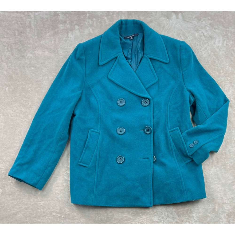 EUC Chadwicks Teal Blue Wool Blend Double Breasted Pea Coat Jacket Womens 16